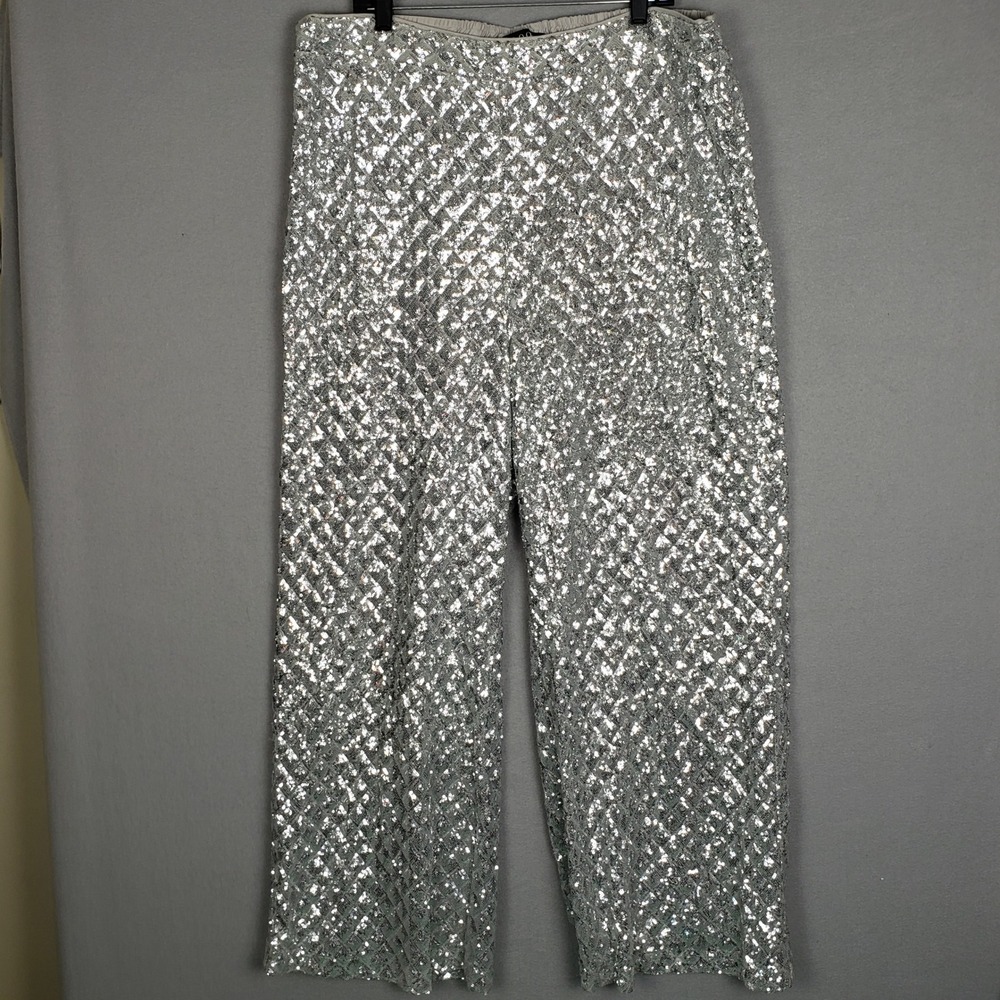 Eloquii‎ Plus Size 18 Sequin Pants Silver Metallic Sparkle Going Out Glam Party
